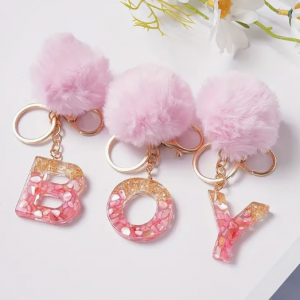 Porte clés pompon rose